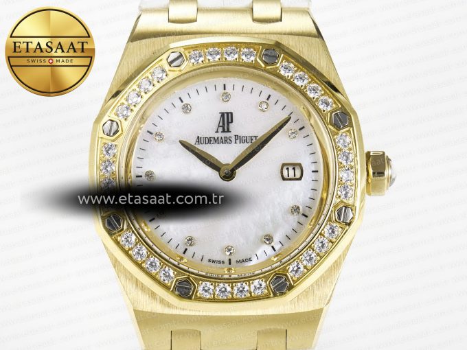 Royal Oak Ladies 33mm YG DRF Best Edition MOP Dial Diamonds Bezel on White Rubber Strap ETA Quartz - Görsel 4