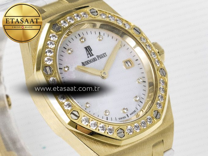Royal Oak Ladies 33mm YG DRF Best Edition MOP Dial Diamonds Bezel on White Rubber Strap ETA Quartz - Görsel 5