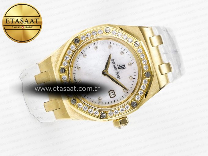 Royal Oak Ladies 33mm YG DRF Best Edition MOP Dial Diamonds Bezel on White Rubber Strap ETA Quartz - Görsel 8