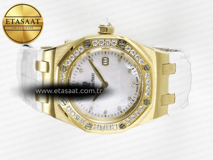 Royal Oak Ladies 33mm YG DRF Best Edition MOP Dial Diamonds Bezel on White Rubber Strap ETA Quartz - Görsel 9