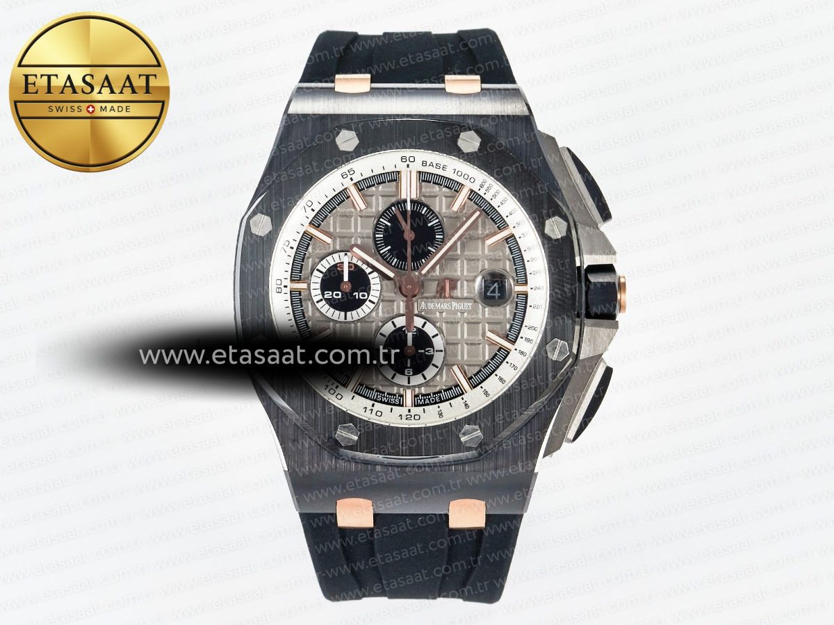 Royal Oak Offshore 44mm Black Ceramic RG TKF 1:1 Best Edition Gray Dial on Black Rubber Strap A3126 - Görsel 3
