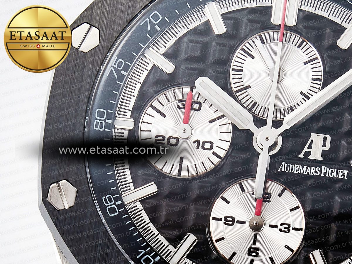 Royal Oak Offshore 44mm Black Ceramic SS TKF 1:1 Best Edition Black/White Dial on Black Rubber Strap A3126 - Görsel 10
