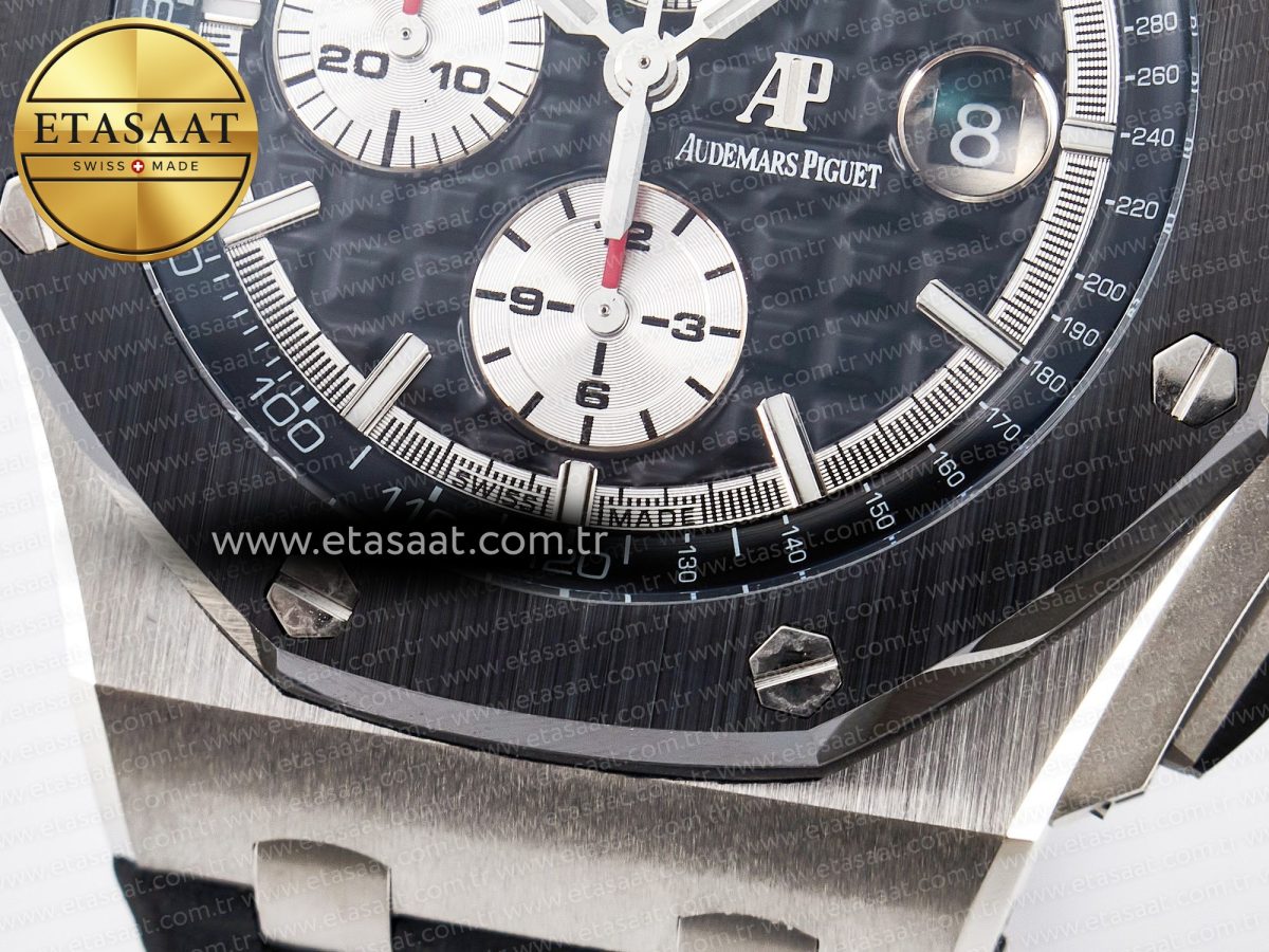 Royal Oak Offshore 44mm Black Ceramic SS TKF 1:1 Best Edition Black/White Dial on Black Rubber Strap A3126 - Görsel 13