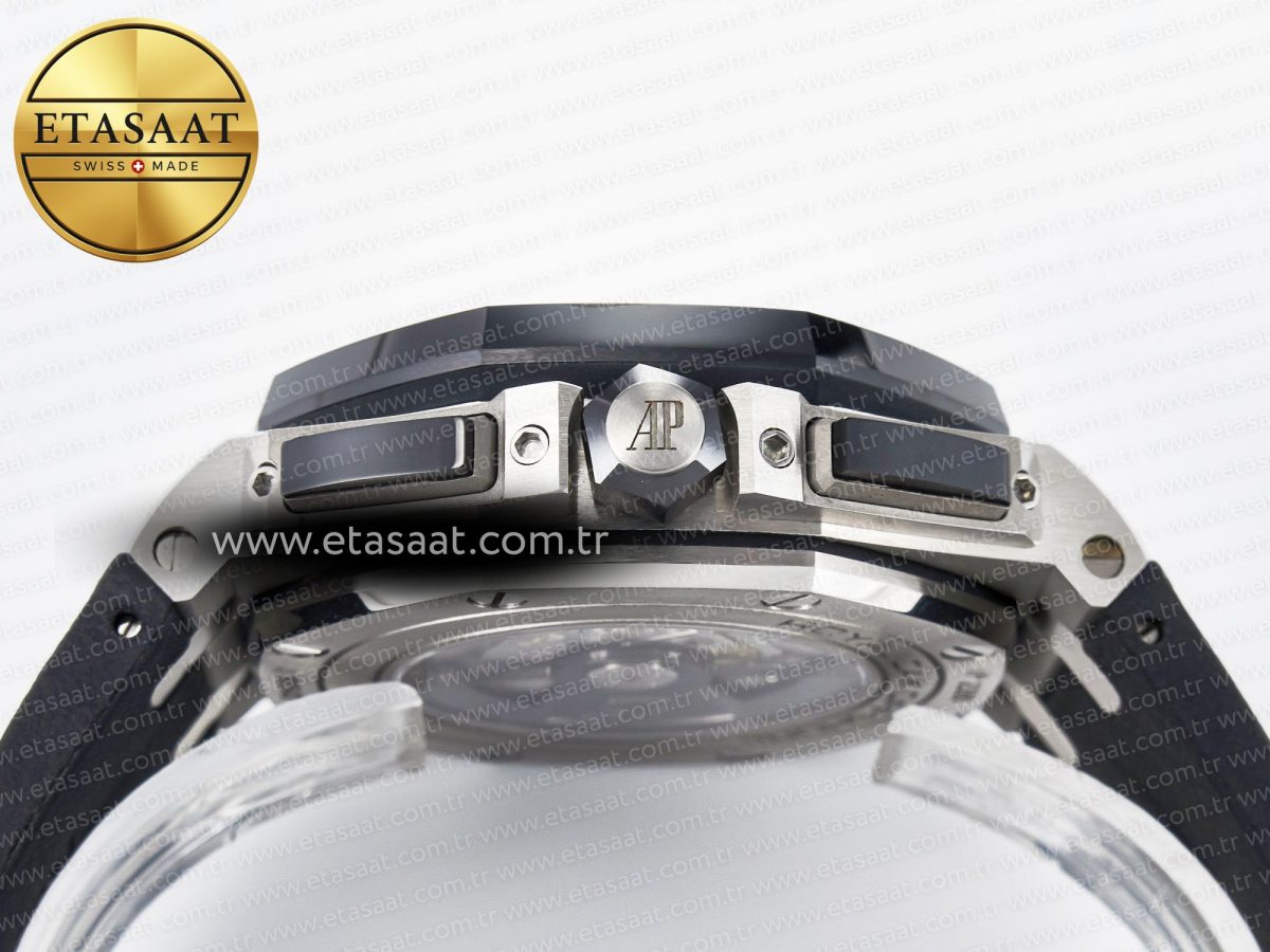 Royal Oak Offshore 44mm Black Ceramic SS TKF 1:1 Best Edition Black/White Dial on Black Rubber Strap A3126 - Görsel 16