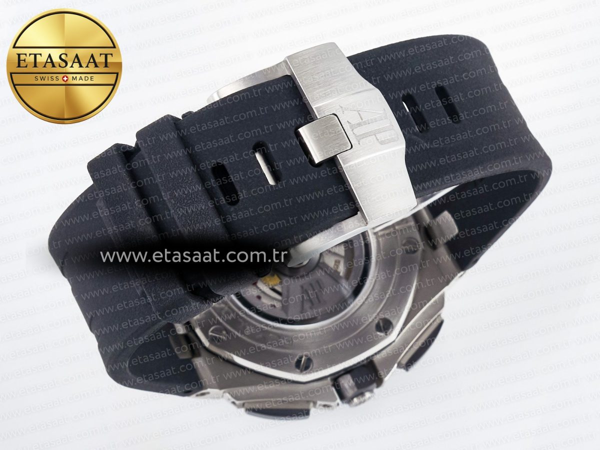 Royal Oak Offshore 44mm Black Ceramic SS TKF 1:1 Best Edition Black/White Dial on Black Rubber Strap A3126 - Görsel 17