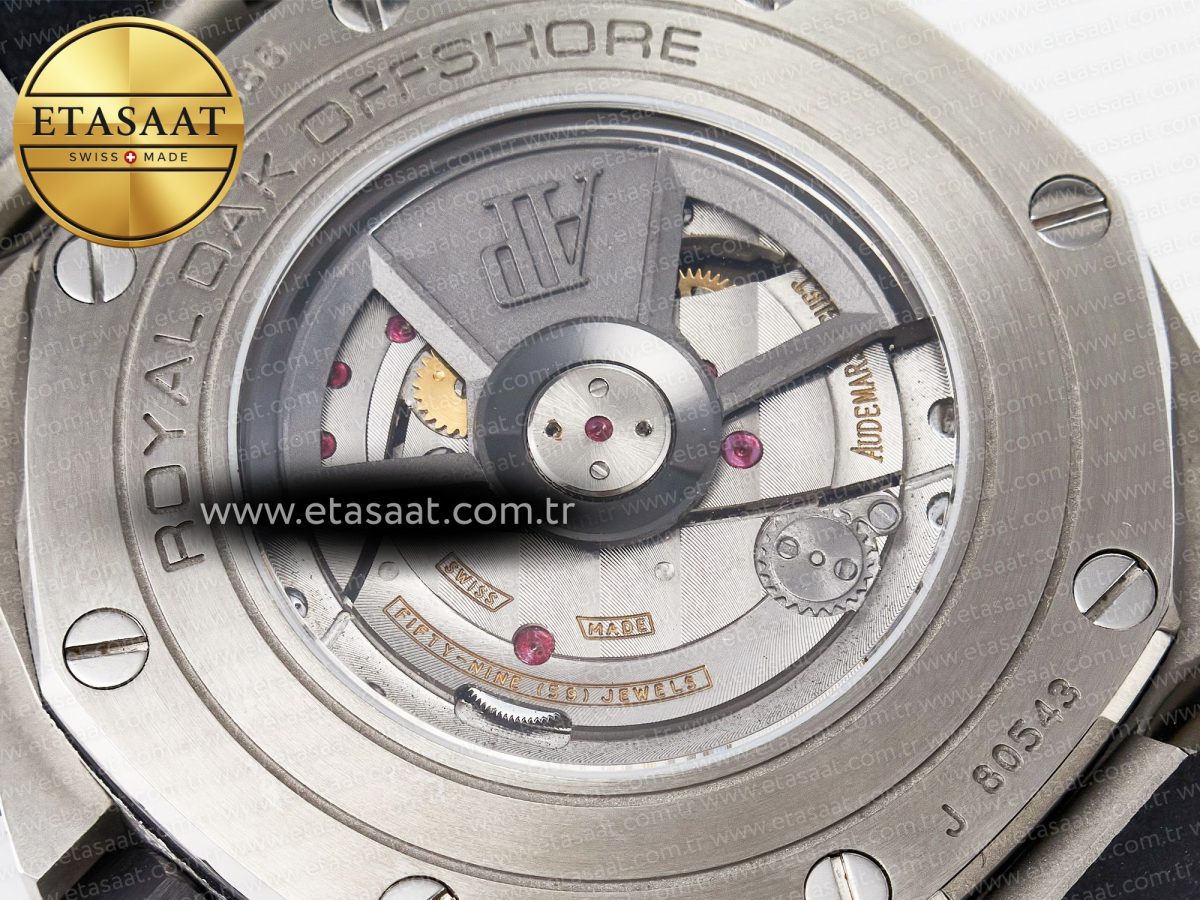 Royal Oak Offshore 44mm Black Ceramic SS TKF 1:1 Best Edition Black/White Dial on Black Rubber Strap A3126 - Görsel 19