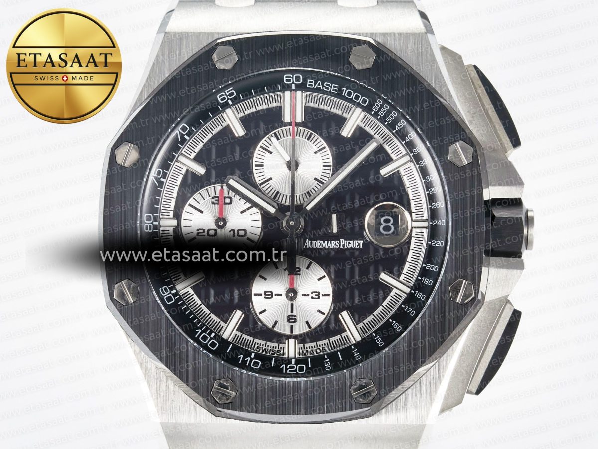 Royal Oak Offshore 44mm Black Ceramic SS TKF 1:1 Best Edition Black/White Dial on Black Rubber Strap A3126 - Görsel 4