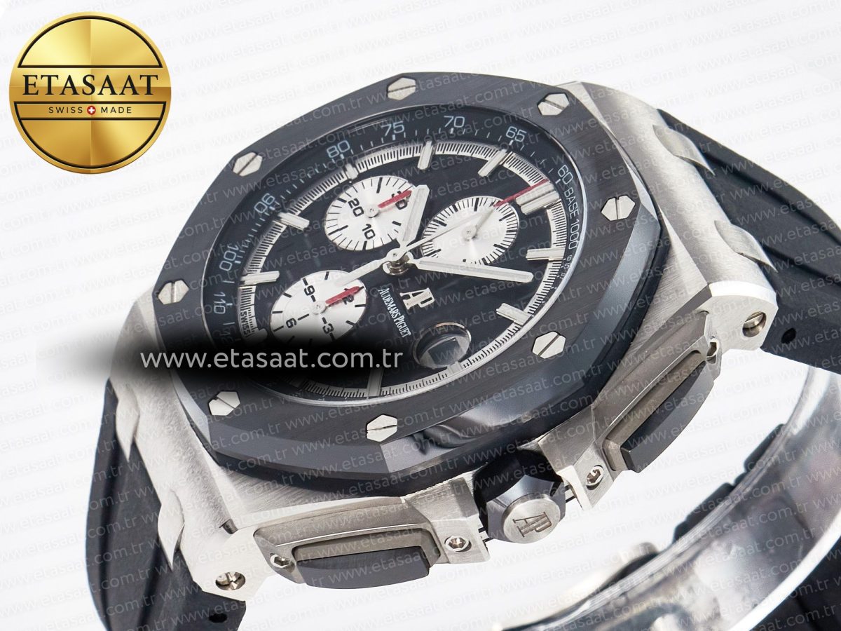 Royal Oak Offshore 44mm Black Ceramic SS TKF 1:1 Best Edition Black/White Dial on Black Rubber Strap A3126 - Görsel 6