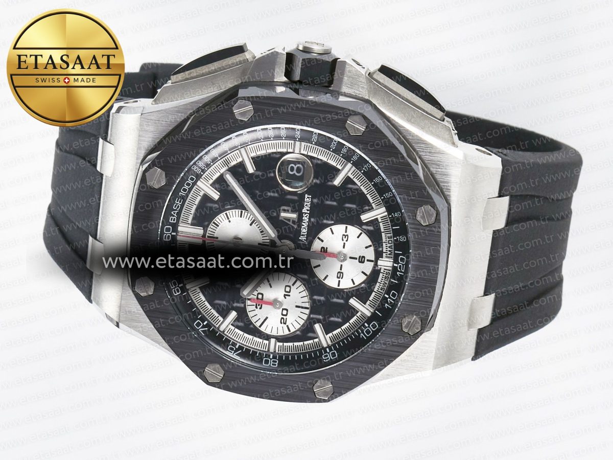 Royal Oak Offshore 44mm Black Ceramic SS TKF 1:1 Best Edition Black/White Dial on Black Rubber Strap A3126 - Görsel 9