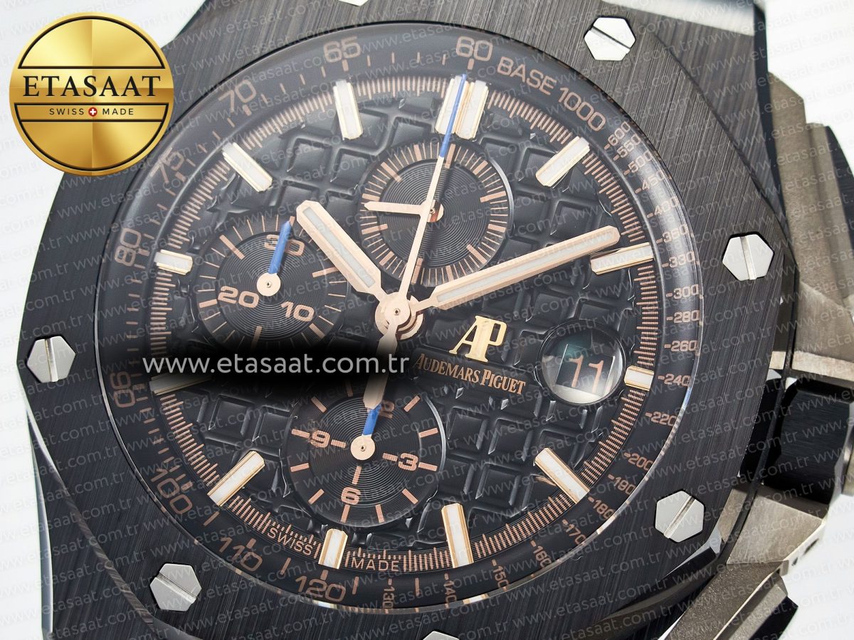 Royal Oak Offshore 44mm Black Ceramic TKF 1:1 Best Edition Black Dial on Black Rubber Strap A3126 - Görsel 10