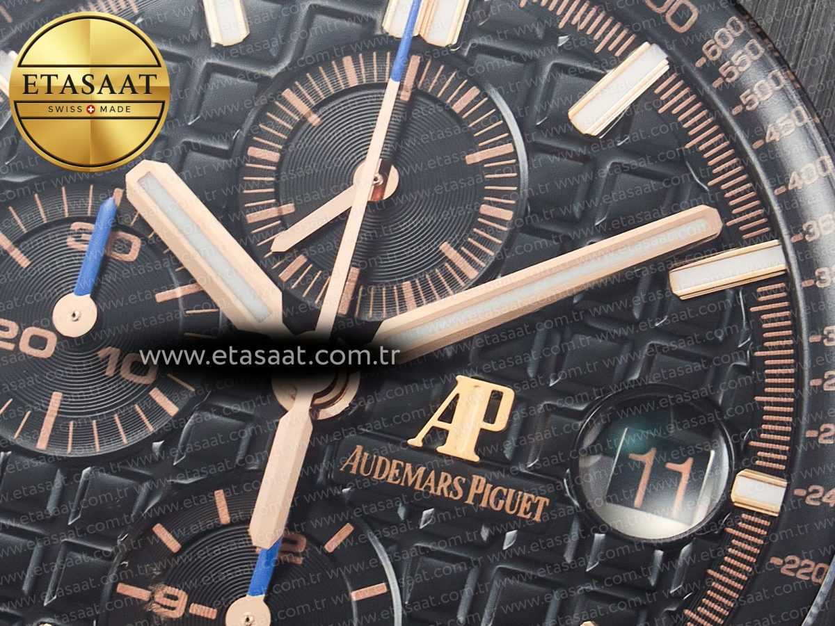 Royal Oak Offshore 44mm Black Ceramic TKF 1:1 Best Edition Black Dial on Black Rubber Strap A3126 - Görsel 12
