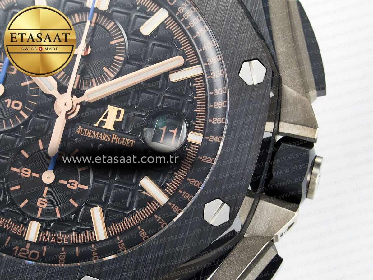 Royal Oak Offshore 44mm Black Ceramic TKF 1:1 Best Edition Black Dial on Black Rubber Strap A3126 - Görsel 13