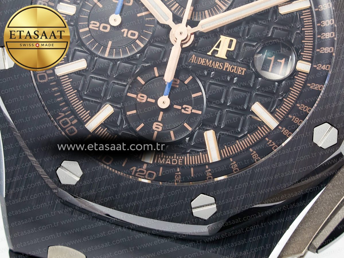 Royal Oak Offshore 44mm Black Ceramic TKF 1:1 Best Edition Black Dial on Black Rubber Strap A3126 - Görsel 14