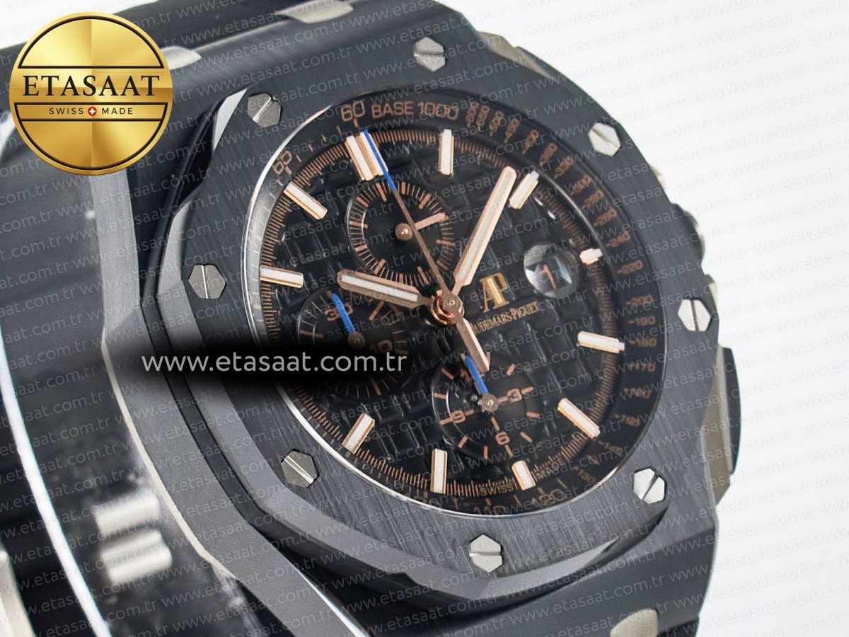 Royal Oak Offshore 44mm Black Ceramic TKF 1:1 Best Edition Black Dial on Black Rubber Strap A3126 - Görsel 5