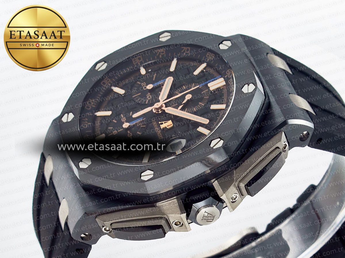 Royal Oak Offshore 44mm Black Ceramic TKF 1:1 Best Edition Black Dial on Black Rubber Strap A3126 - Görsel 6