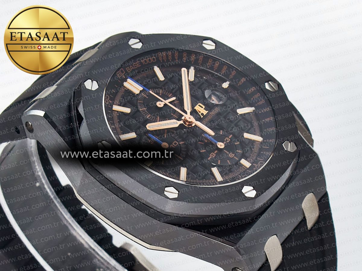 Royal Oak Offshore 44mm Black Ceramic TKF 1:1 Best Edition Black Dial on Black Rubber Strap A3126 - Görsel 7