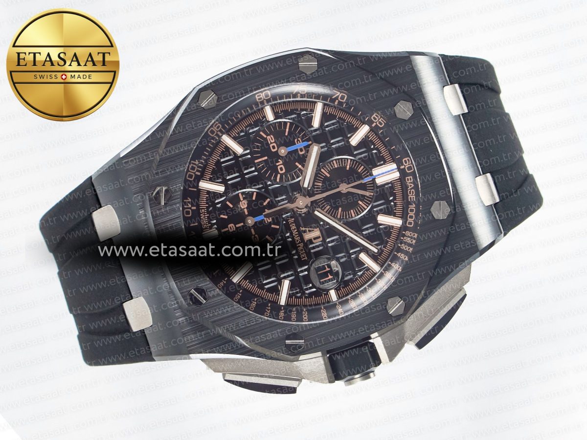 Royal Oak Offshore 44mm Black Ceramic TKF 1:1 Best Edition Black Dial on Black Rubber Strap A3126 - Görsel 8