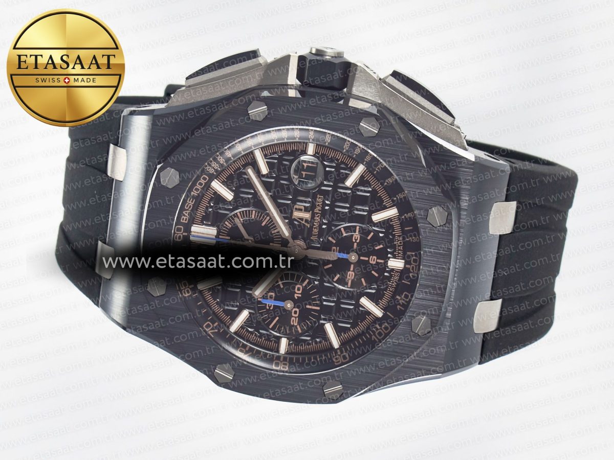 Royal Oak Offshore 44mm Black Ceramic TKF 1:1 Best Edition Black Dial on Black Rubber Strap A3126 - Görsel 9