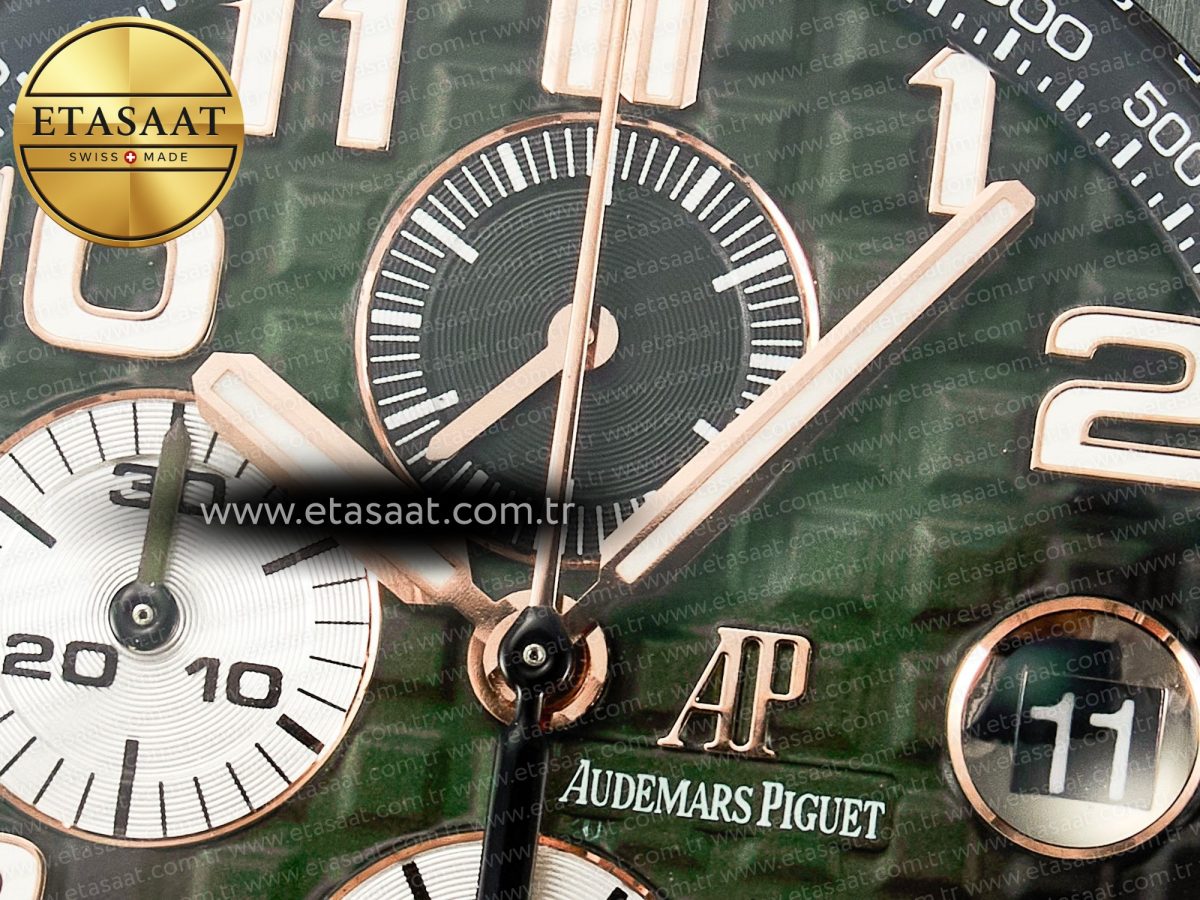 Royal Oak Offshore 44mm Black Ceramic TKF 1:1 Best Edition Green Dial on Green Rubber Strap A3126 - Görsel 11