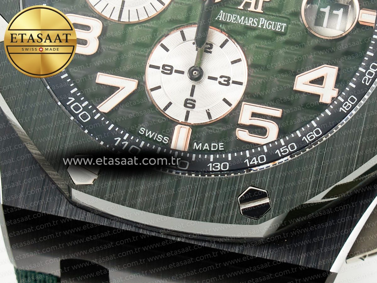 Royal Oak Offshore 44mm Black Ceramic TKF 1:1 Best Edition Green Dial on Green Rubber Strap A3126 - Görsel 13