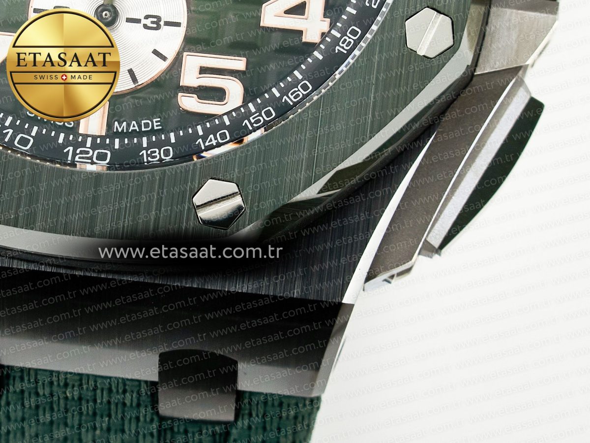 Royal Oak Offshore 44mm Black Ceramic TKF 1:1 Best Edition Green Dial on Green Rubber Strap A3126 - Görsel 14