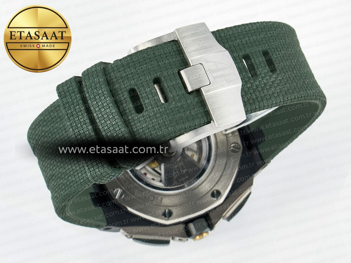 Royal Oak Offshore 44mm Black Ceramic TKF 1:1 Best Edition Green Dial on Green Rubber Strap A3126 - Görsel 17
