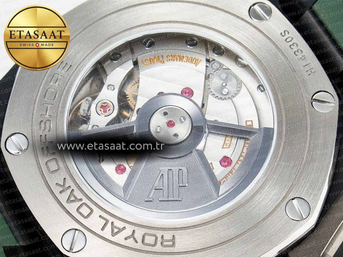 Royal Oak Offshore 44mm Black Ceramic TKF 1:1 Best Edition Green Dial on Green Rubber Strap A3126 - Görsel 19
