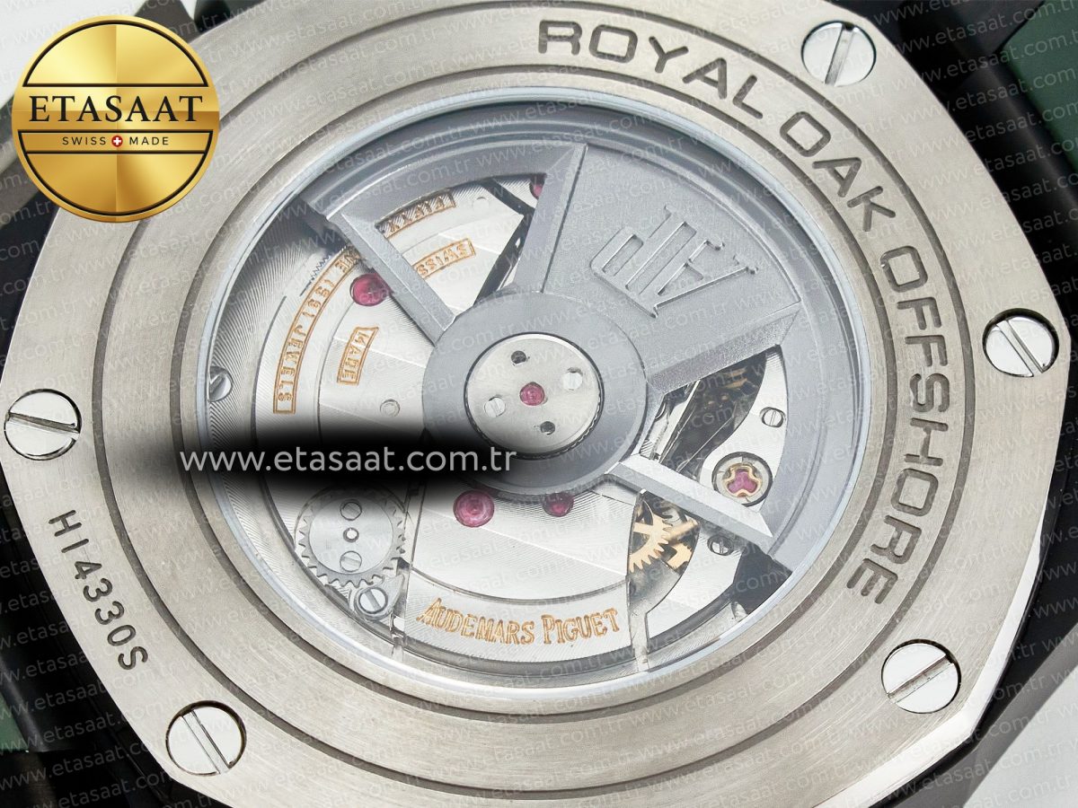 Royal Oak Offshore 44mm Black Ceramic TKF 1:1 Best Edition Green Dial on Green Rubber Strap A3126 - Görsel 20