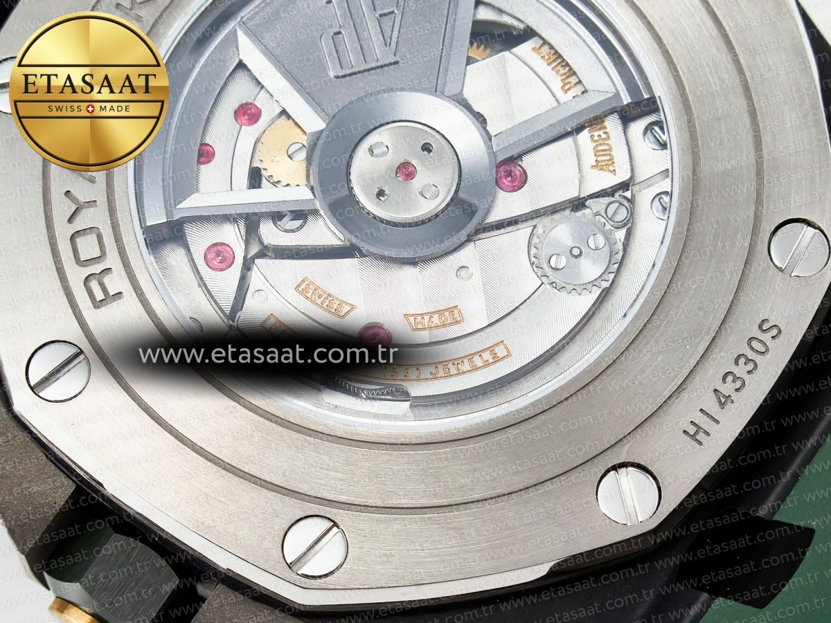Royal Oak Offshore 44mm Black Ceramic TKF 1:1 Best Edition Green Dial on Green Rubber Strap A3126 - Görsel 22
