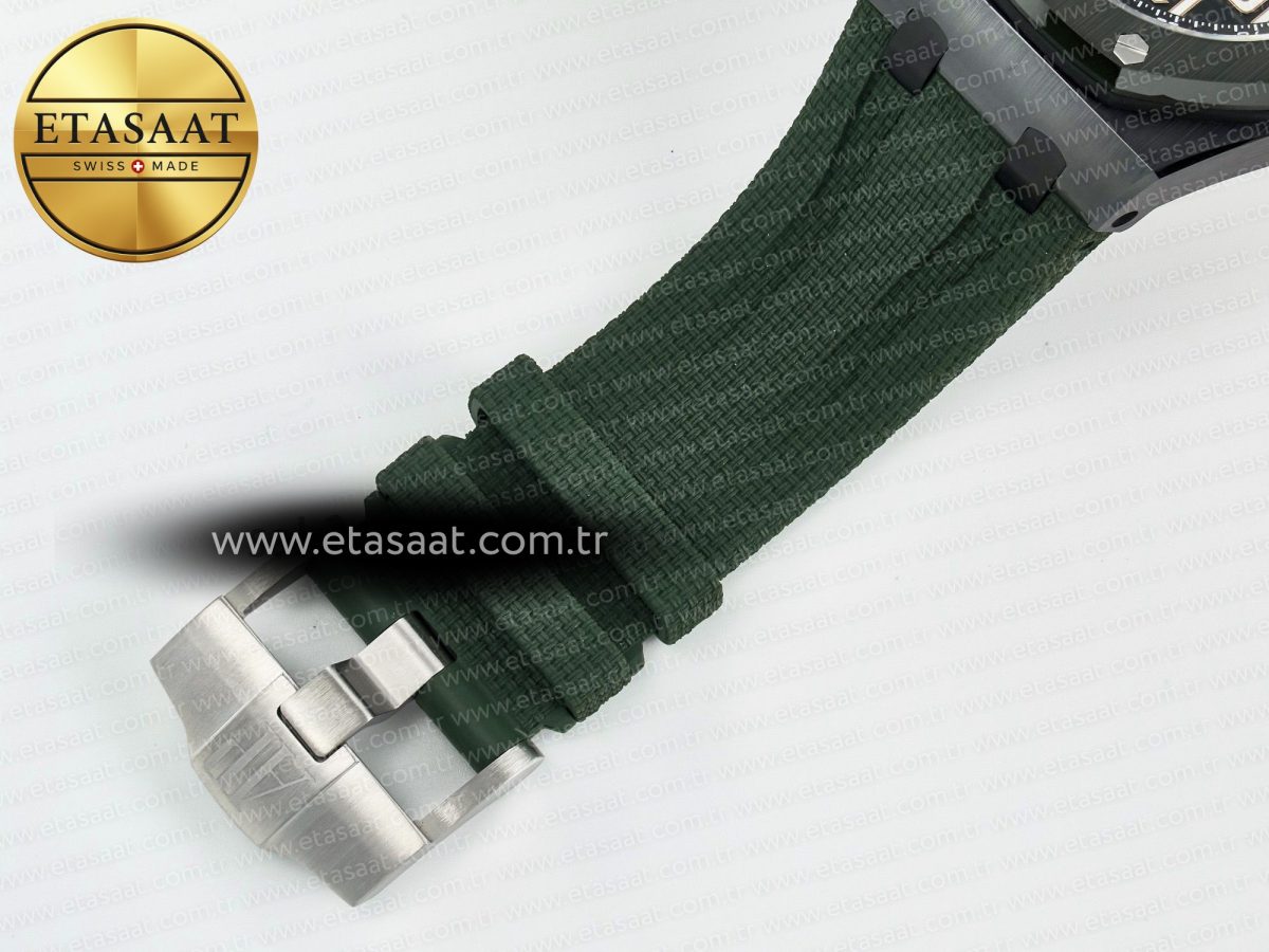 Royal Oak Offshore 44mm Black Ceramic TKF 1:1 Best Edition Green Dial on Green Rubber Strap A3126 - Görsel 24