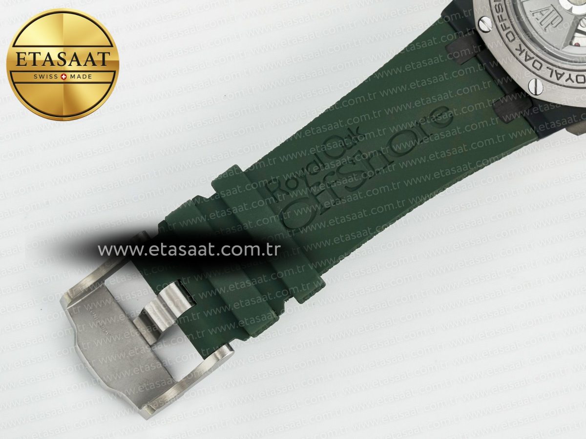 Royal Oak Offshore 44mm Black Ceramic TKF 1:1 Best Edition Green Dial on Green Rubber Strap A3126 - Görsel 27