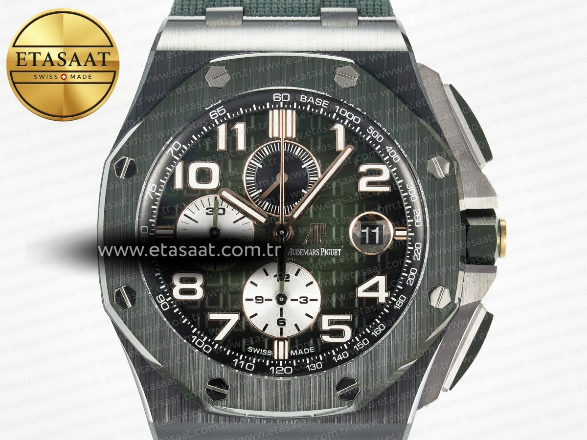 Royal Oak Offshore 44mm Black Ceramic TKF 1:1 Best Edition Green Dial on Green Rubber Strap A3126 - Görsel 4