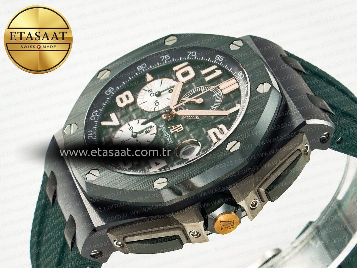 Royal Oak Offshore 44mm Black Ceramic TKF 1:1 Best Edition Green Dial on Green Rubber Strap A3126 - Görsel 6