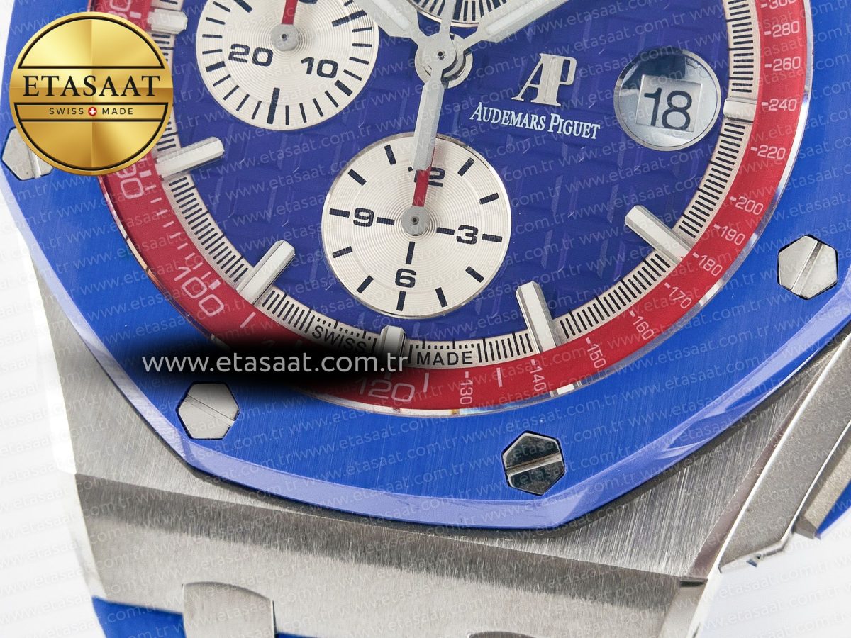Royal Oak Offshore 44mm SS TKF 1:1 Best Edition Blue/Red Dial on Blue/Red Rubber Strap A3126 - Görsel 13