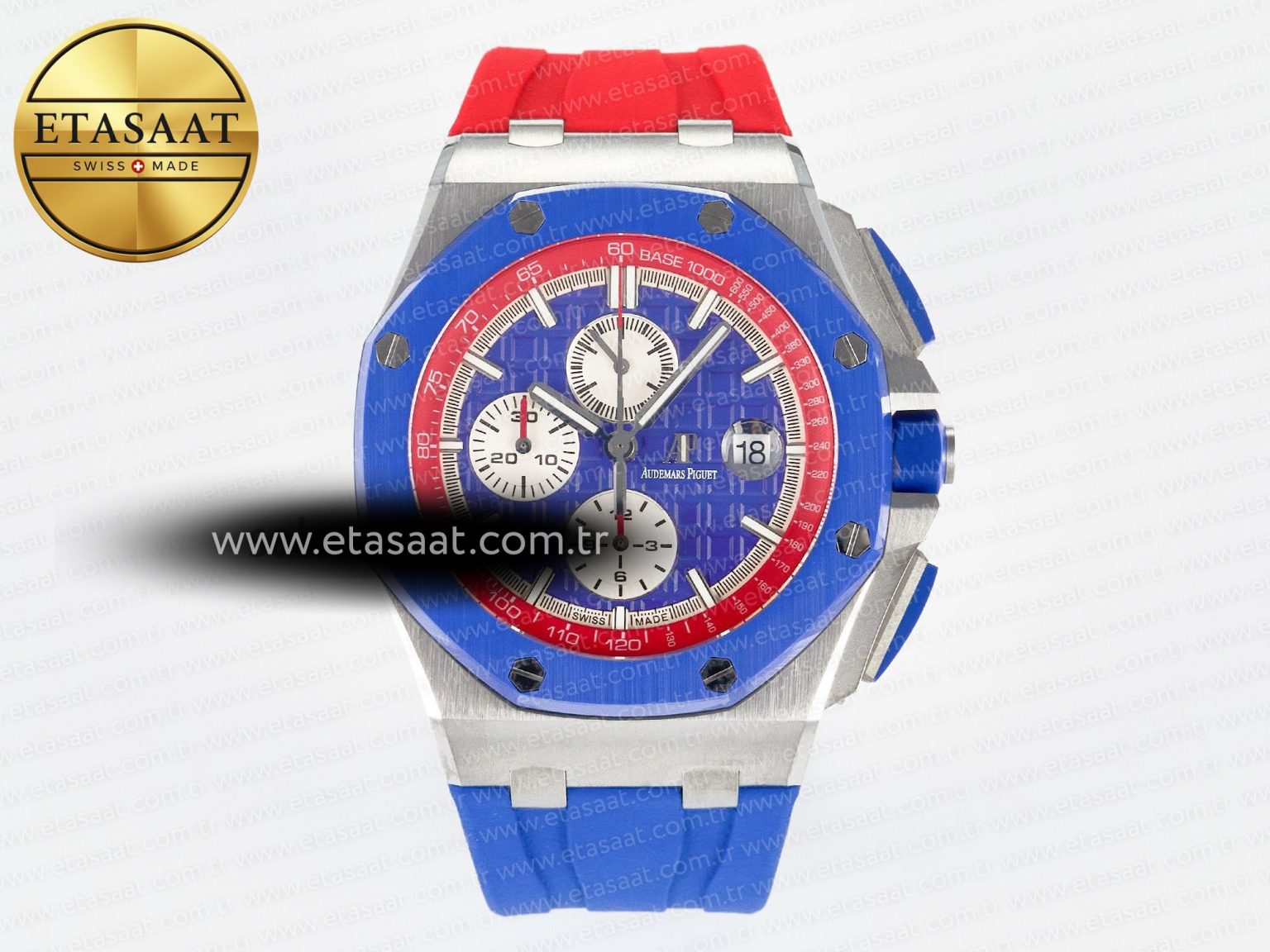 Royal Oak Offshore 44mm SS TKF 1:1 Best Edition Blue/Red Dial on Blue/Red Rubber Strap A3126 - Görsel 3