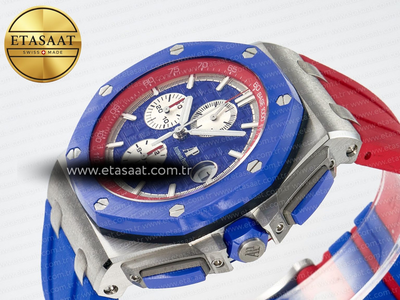 Royal Oak Offshore 44mm SS TKF 1:1 Best Edition Blue/Red Dial on Blue/Red Rubber Strap A3126 - Görsel 6