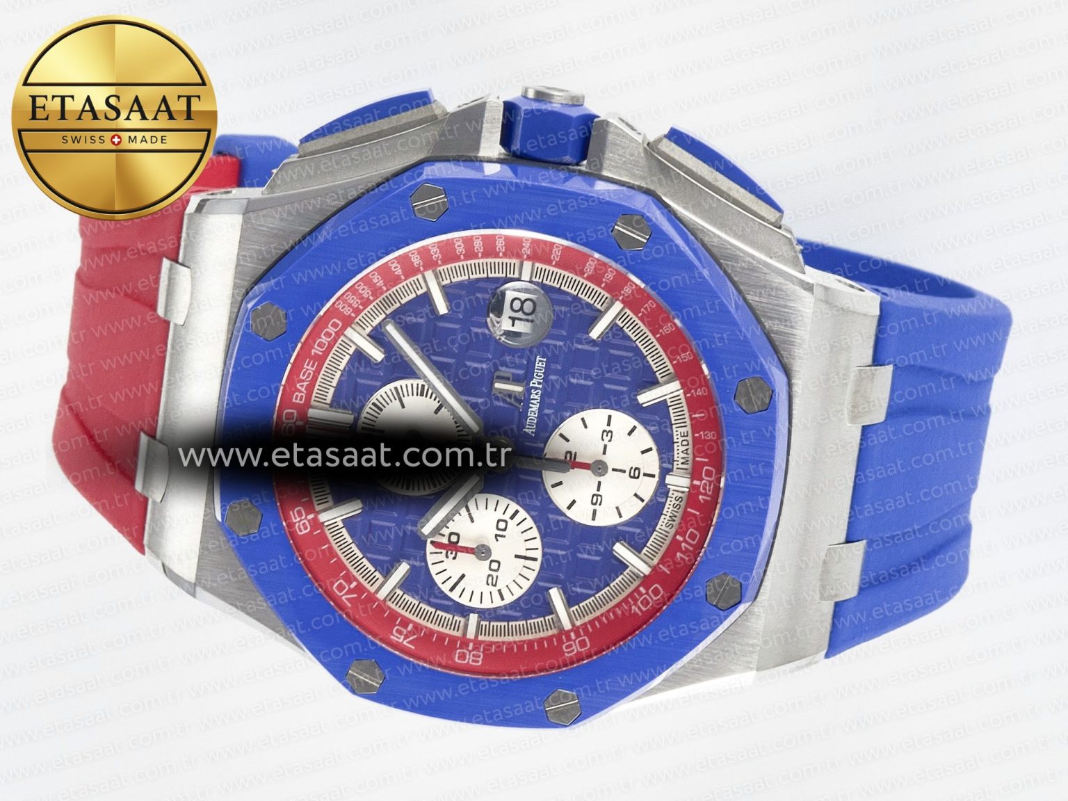 Royal Oak Offshore 44mm SS TKF 1:1 Best Edition Blue/Red Dial on Blue/Red Rubber Strap A3126 - Görsel 9