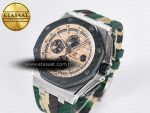 Royal Oak Offshore 44mm SS TKF 1:1 Best Edition Cream Dial on Green Camou Rubber Strap A3126