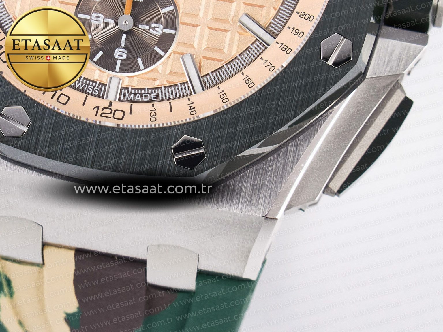 Royal Oak Offshore 44mm SS TKF 1:1 Best Edition Cream Dial on Green Camou Rubber Strap A3126 - Görsel 15