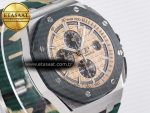 Royal Oak Offshore 44mm SS TKF 1:1 Best Edition Cream Dial on Green Camou Rubber Strap A3126 - Görsel 5