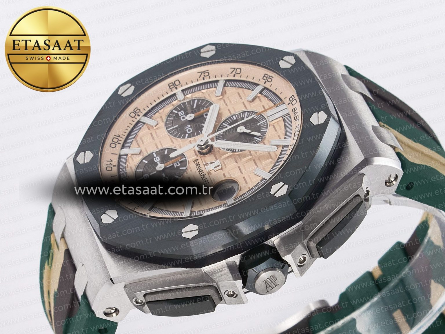 Royal Oak Offshore 44mm SS TKF 1:1 Best Edition Cream Dial on Green Camou Rubber Strap A3126 - Görsel 6