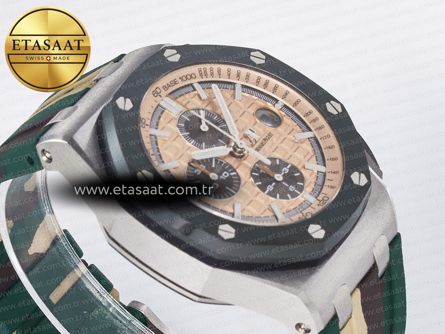 Royal Oak Offshore 44mm SS TKF 1:1 Best Edition Cream Dial on Green Camou Rubber Strap A3126 - Görsel 7