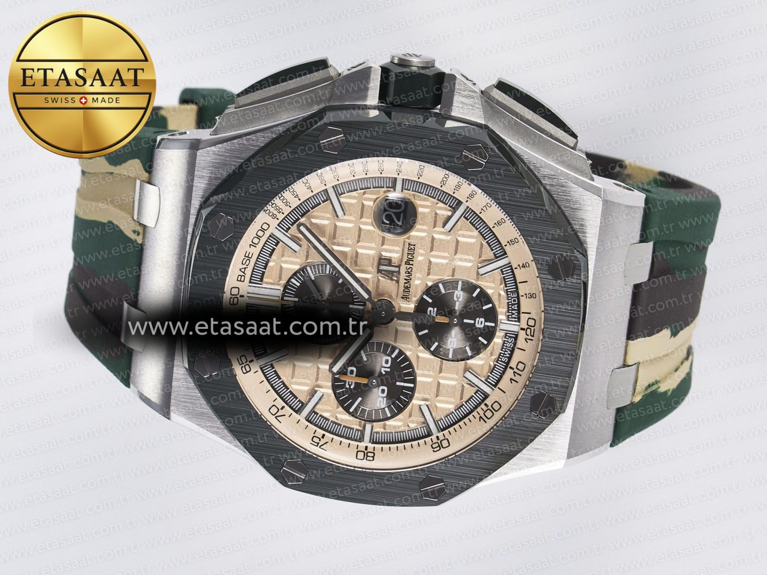 Royal Oak Offshore 44mm SS TKF 1:1 Best Edition Cream Dial on Green Camou Rubber Strap A3126 - Görsel 9