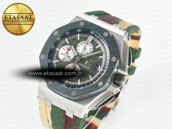 Royal Oak Offshore 44mm SS TKF 1:1 Best Edition Green Dial on Green Camou Rubber Strap A3126