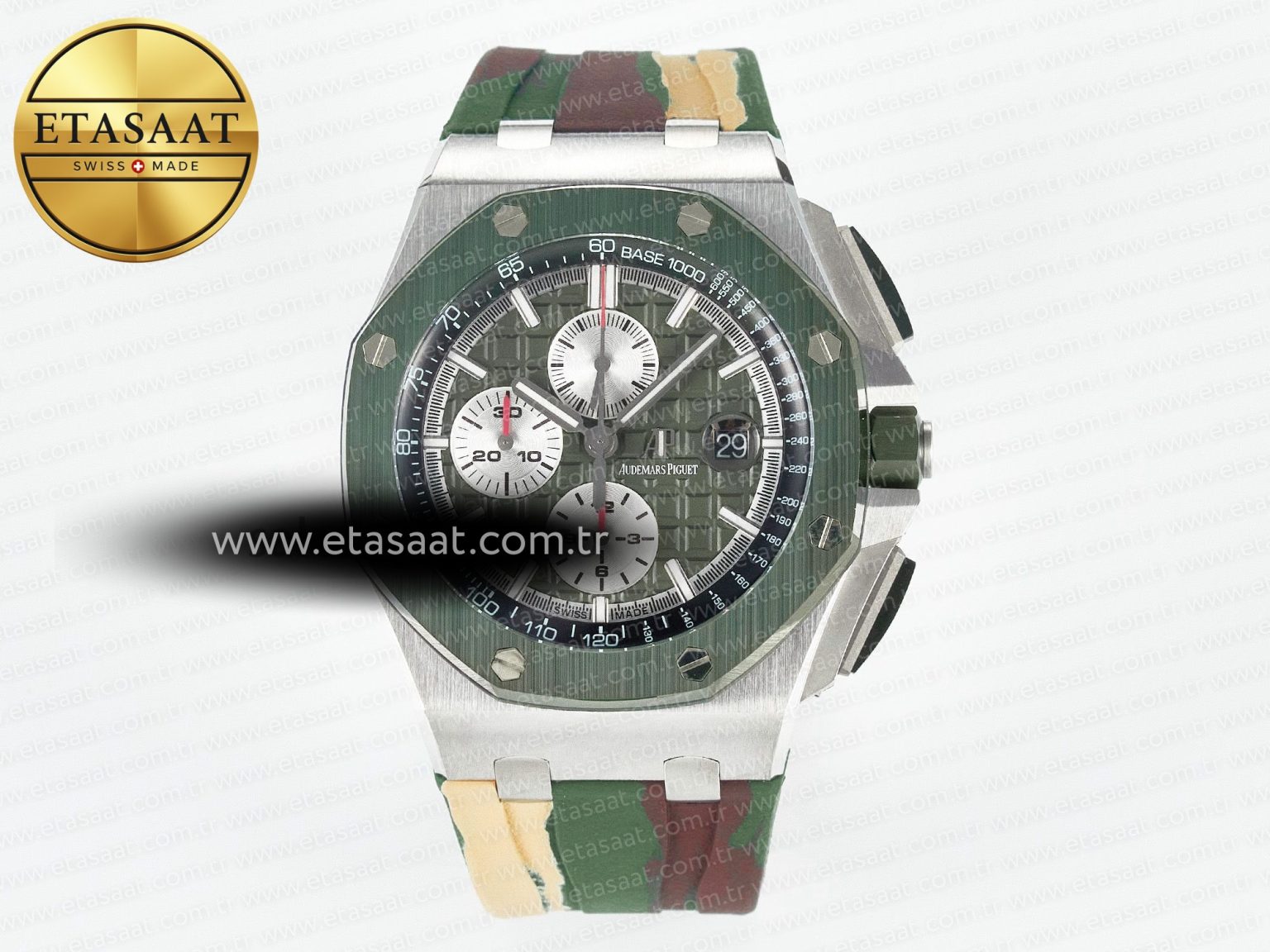 Royal Oak Offshore 44mm SS TKF 1:1 Best Edition Green Dial on Green Camou Rubber Strap A3126 - Görsel 3