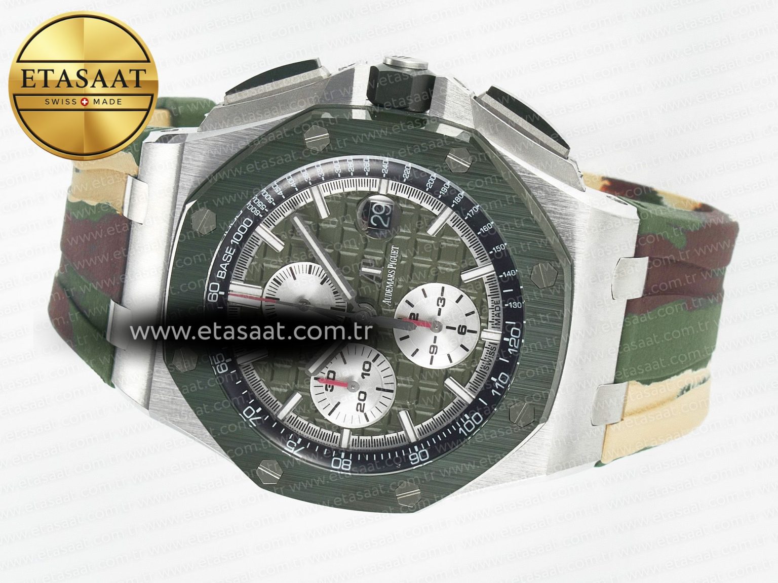 Royal Oak Offshore 44mm SS TKF 1:1 Best Edition Green Dial on Green Camou Rubber Strap A3126 - Görsel 8