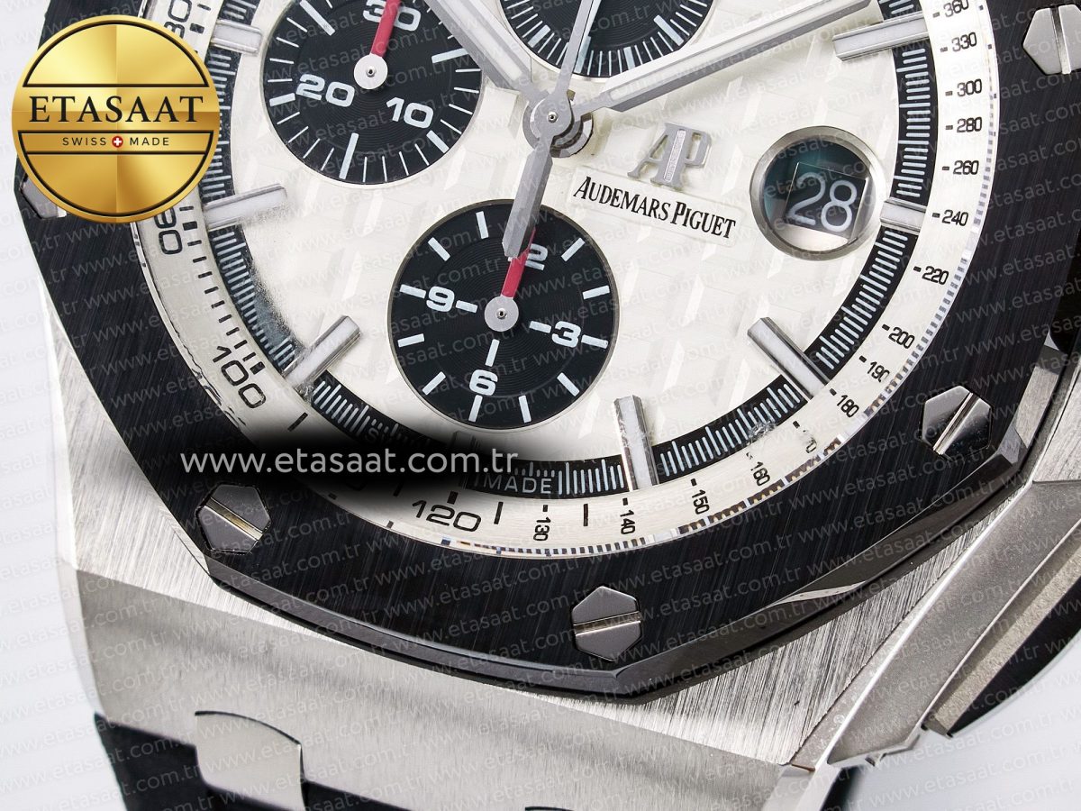 Royal Oak Offshore 44mm SS TKF 1:1 Best Edition White Dial on Black Rubber Strap A3126 - Görsel 14