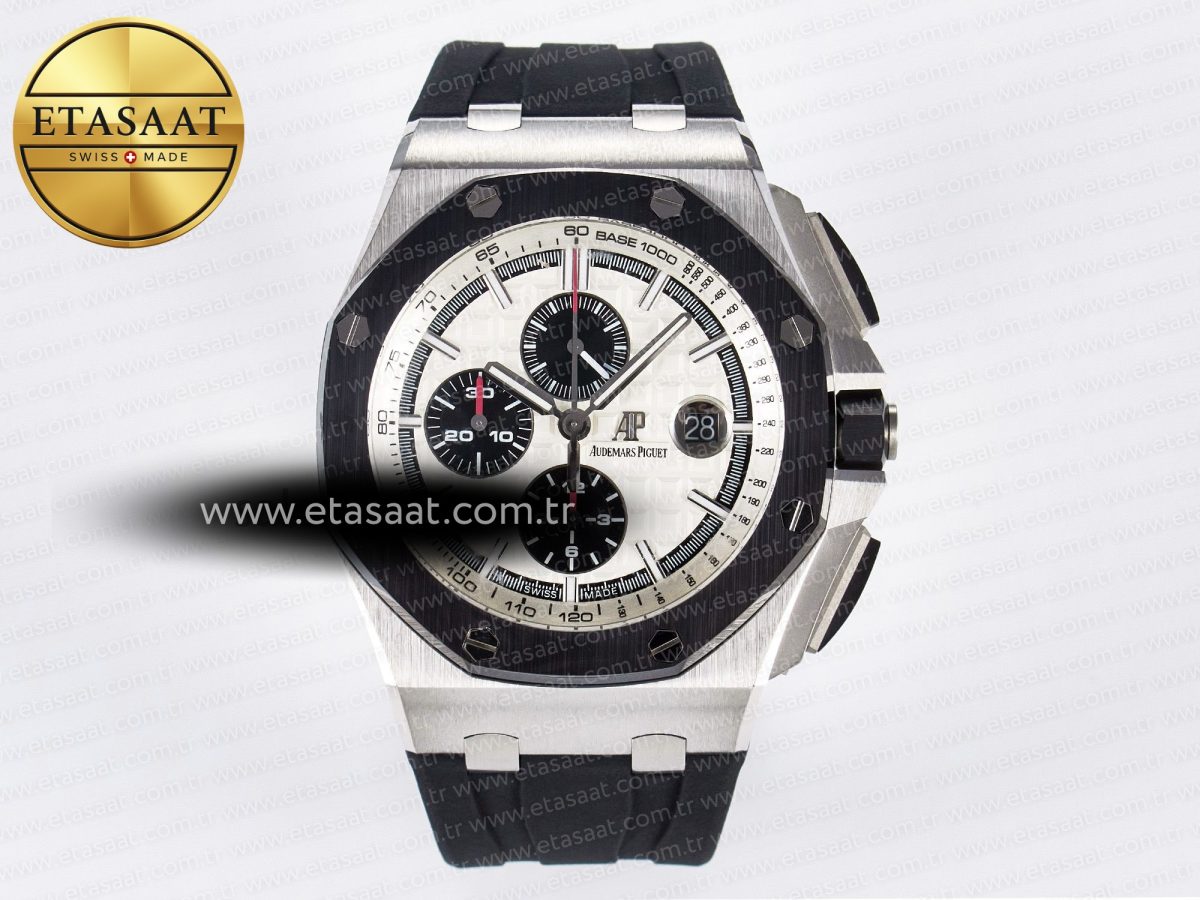 Royal Oak Offshore 44mm SS TKF 1:1 Best Edition White Dial on Black Rubber Strap A3126 - Görsel 3