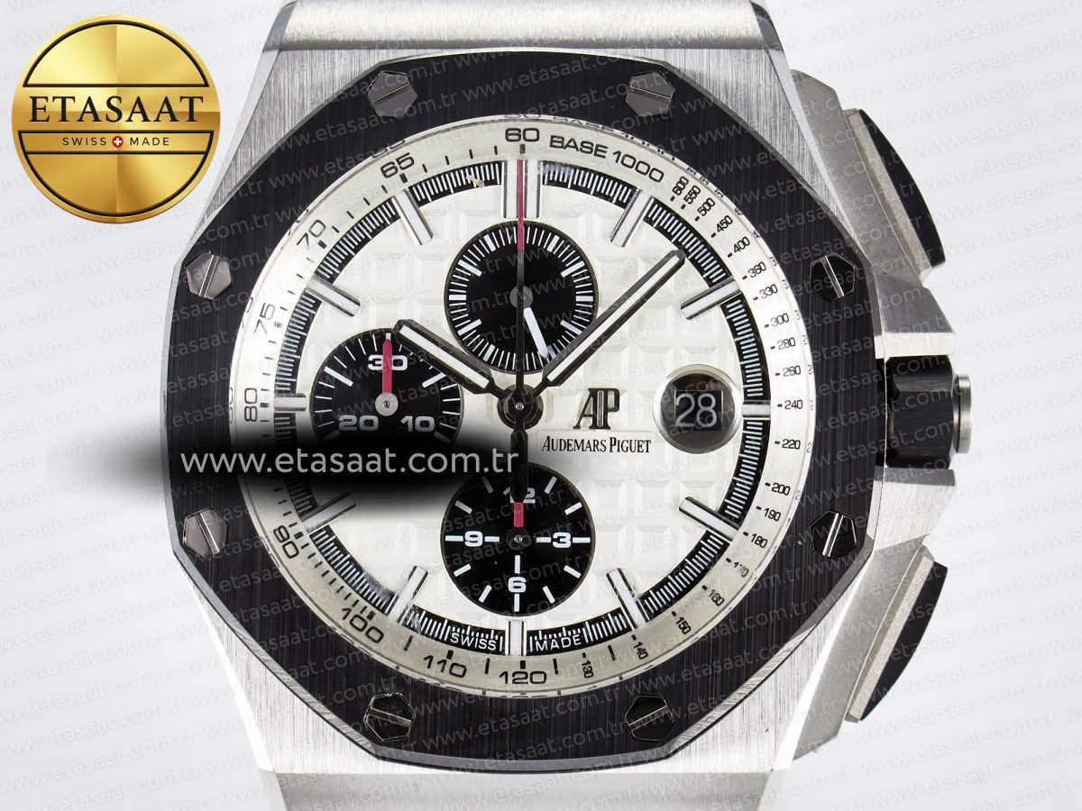 Royal Oak Offshore 44mm SS TKF 1:1 Best Edition White Dial on Black Rubber Strap A3126 - Görsel 4