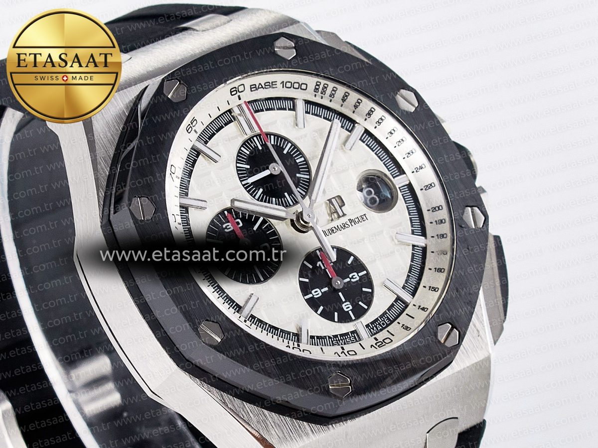 Royal Oak Offshore 44mm SS TKF 1:1 Best Edition White Dial on Black Rubber Strap A3126 - Görsel 5
